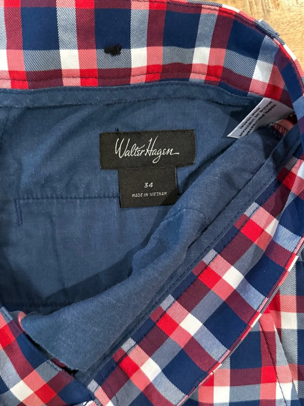Walter Hagen Plaid Golf Shorts Men’s Size 34 Red Blue White Performance EUC